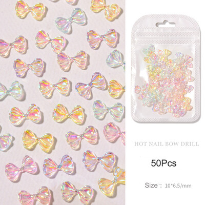50 τμχ Summer Aurora Fairy Ribbon Bows Nail Art Charm 3D Kawaii Aurora Bear Κορδέλα Bowknot Καρδιά Διακόσμηση νυχιών DIY Κορδέλα νυχιών