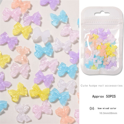 50 τμχ Summer Aurora Fairy Ribbon Bows Nail Art Charm 3D Kawaii Aurora Bear Κορδέλα Bowknot Καρδιά Διακόσμηση νυχιών DIY Κορδέλα νυχιών
