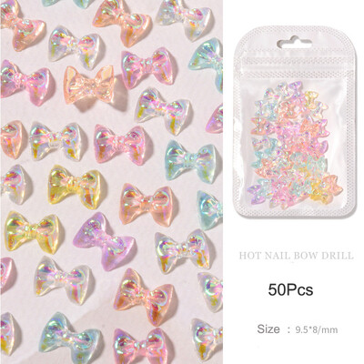 50 τμχ Summer Aurora Fairy Ribbon Bows Nail Art Charm 3D Kawaii Aurora Bear Κορδέλα Bowknot Καρδιά Διακόσμηση νυχιών DIY Κορδέλα νυχιών