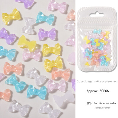 50 τμχ Summer Aurora Fairy Ribbon Bows Nail Art Charm 3D Kawaii Aurora Bear Κορδέλα Bowknot Καρδιά Διακόσμηση νυχιών DIY Κορδέλα νυχιών