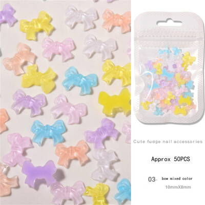 50 τμχ Summer Aurora Fairy Ribbon Bows Nail Art Charm 3D Kawaii Aurora Bear Κορδέλα Bowknot Καρδιά Διακόσμηση νυχιών DIY Κορδέλα νυχιών