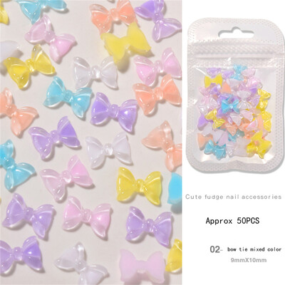 50 τμχ Summer Aurora Fairy Ribbon Bows Nail Art Charm 3D Kawaii Aurora Bear Κορδέλα Bowknot Καρδιά Διακόσμηση νυχιών DIY Κορδέλα νυχιών