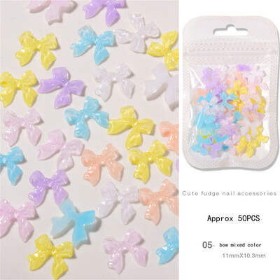 50 τμχ Summer Aurora Fairy Ribbon Bows Nail Art Charm 3D Kawaii Aurora Bear Κορδέλα Bowknot Καρδιά Διακόσμηση νυχιών DIY Κορδέλα νυχιών