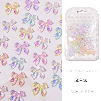 50 τμχ Summer Aurora Fairy Ribbon Bows Nail Art Charm 3D Kawaii Aurora Bear Κορδέλα Bowknot Καρδιά Διακόσμηση νυχιών DIY Κορδέλα νυχιών