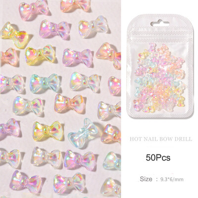 50 τμχ Summer Aurora Fairy Ribbon Bows Nail Art Charm 3D Kawaii Aurora Bear Κορδέλα Bowknot Καρδιά Διακόσμηση νυχιών DIY Κορδέλα νυχιών
