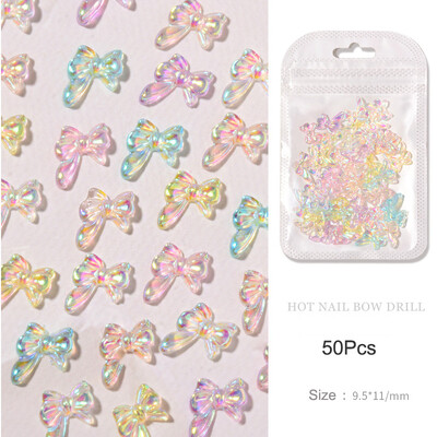 50 τμχ Summer Aurora Fairy Ribbon Bows Nail Art Charm 3D Kawaii Aurora Bear Κορδέλα Bowknot Καρδιά Διακόσμηση νυχιών DIY Κορδέλα νυχιών