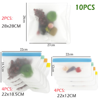 10kom Silikonska vrećica za pohranu hrane, nepropusna, višekratna samostojeća vrećica sa zatvaračem, šalica, vrećica za svježinu, vrećica za pohranu hrane, omot za svježe