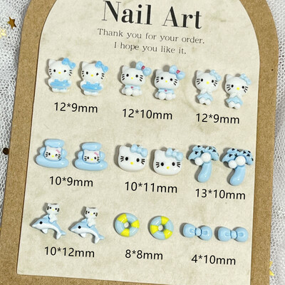 20 τεμ. New Beach Summer Hello Kitty Cartoon Αξεσουάρ νυχιών Μπλε και Λευκοί Κύκλοι κολύμβησης KT Cat Bow DIY Αξεσουάρ