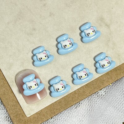 20 τεμ. New Beach Summer Hello Kitty Cartoon Αξεσουάρ νυχιών Μπλε και Λευκοί Κύκλοι κολύμβησης KT Cat Bow DIY Αξεσουάρ