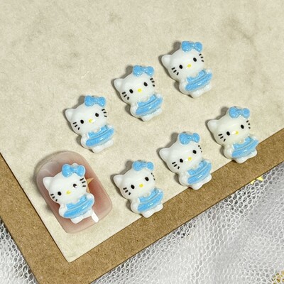 20 τεμ. New Beach Summer Hello Kitty Cartoon Αξεσουάρ νυχιών Μπλε και Λευκοί Κύκλοι κολύμβησης KT Cat Bow DIY Αξεσουάρ