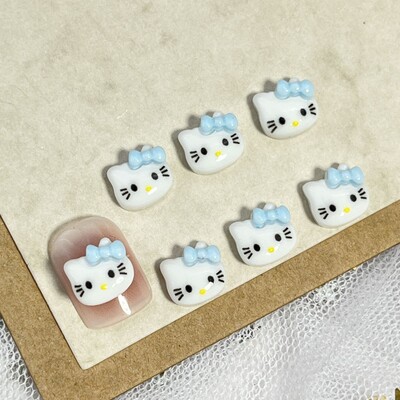 20 τεμ. New Beach Summer Hello Kitty Cartoon Αξεσουάρ νυχιών Μπλε και Λευκοί Κύκλοι κολύμβησης KT Cat Bow DIY Αξεσουάρ
