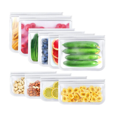 10 gabalu atkārtoti lietojami pārtikas uzglabāšanas maisiņi BPA bezmaksas saldētavas maisiņi Necaurlaidīgi silikona un plastmasas bezmaksas ceļojumu somas pārtikas uzglabāšanas maisiņi