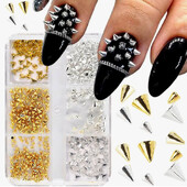 6 Grids Metal Rivet Punk Nail Charm Χρυσό/Ασημί κωνικό καρφιά καρφιά Nail Art Jewels 1,5/2/3mm Aolly Mini Rivet Studs Nail Supplies 5