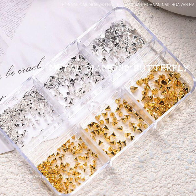 6 Grids Metal Rivet Punk Nail Charm Χρυσό/Ασημί κωνικό καρφιά καρφιά Nail Art Jewels 1,5/2/3mm Aolly Mini Rivet Studs Nail Supplies 5