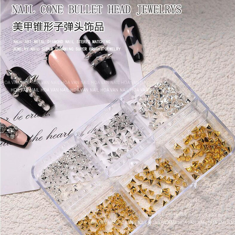 6 Grids Metal Rivet Punk Nail Charm Χρυσό/Ασημί κωνικό καρφιά καρφιά Nail Art Jewels 1,5/2/3mm Aolly Mini Rivet Studs Nail Supplies 5