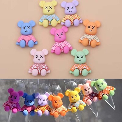 10 бр. Big Kawaii Bear Nail Art Charm 3D Matte Resin Shiny Color Bear Nail Decoration Направи си сам луксозни аксесоари за нокти в сладък стил