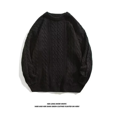 Rudens žiemos megztas megztinis su apvaliu kaklu Kabeliu megztas megztinis vyrams Madingas japoniško stiliaus laisvas laisvalaikio spalvos megztinis megztas viršus