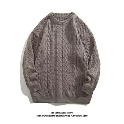 Rudens žiemos megztas megztinis su apvaliu kaklu Kabeliu megztas megztinis vyrams Madingas japoniško stiliaus laisvas laisvalaikio spalvos megztinis megztas viršus