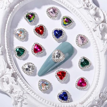 10 τμχ Loving Heart Nail Art Charms 3D κράμα για την Ημέρα του Αγίου Βαλεντίνου Luxury Glitter σχήμα καρδιάς Nail Rhinestone Χαριτωμένα DIY αξεσουάρ νυχιών