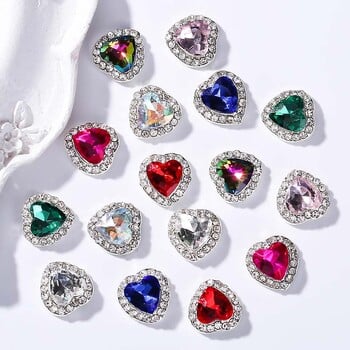 10 τμχ Loving Heart Nail Art Charms 3D κράμα για την Ημέρα του Αγίου Βαλεντίνου Luxury Glitter σχήμα καρδιάς Nail Rhinestone Χαριτωμένα DIY αξεσουάρ νυχιών