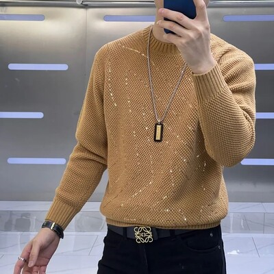 Ανδρικά πουλόβερ πλέξιμο από μασίφ κασμίρ Μαλακά ζεστά πουλόβερ με λαιμόκοψη χειμερινά μακρυμάνικα μπλουζάκια πουλόβερ D91