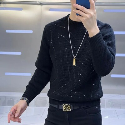 Ανδρικά πουλόβερ πλέξιμο από μασίφ κασμίρ Μαλακά ζεστά πουλόβερ με λαιμόκοψη χειμερινά μακρυμάνικα μπλουζάκια πουλόβερ D91