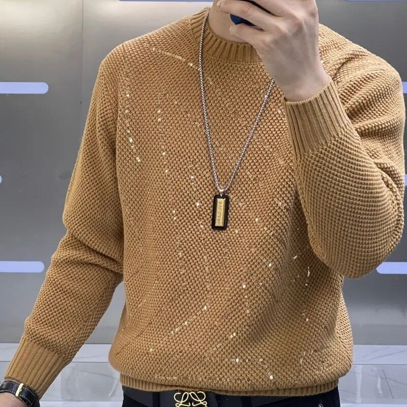 Ανδρικά πουλόβερ πλέξιμο από μασίφ κασμίρ Μαλακά ζεστά πουλόβερ με λαιμόκοψη χειμερινά μακρυμάνικα μπλουζάκια πουλόβερ D91