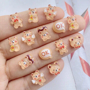 50 Stuks Glitter Nagel cartoon mixed color bear Hars 3d Nail Art Decoratie Studs Accessoires Benodigdheden