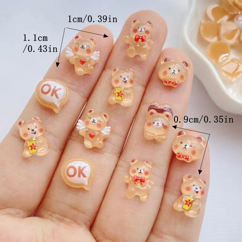 50 Stuks Glitter Nagel καρτούν μεικτό χρώμα αρκουδάκι Hars 3d Nail Art Decoratie Studs Accessoires Benodigdheden