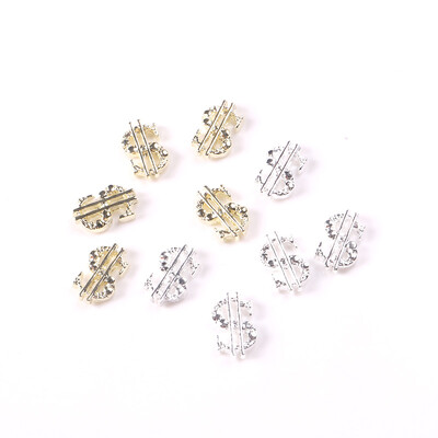 10PCS MIX Zlatni/srebrni privjesci za nokte u obliku dolara Metalne legure Nail Art Umetni kamenčići Nakit za manikuru Dodaci za nokte sa šljokicama