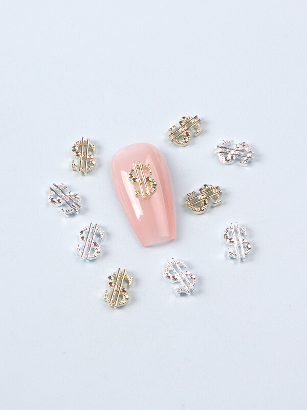 10PCS MIX Zlatni/srebrni privjesci za nokte u obliku dolara Metalne legure Nail Art Umetni kamenčići Nakit za manikuru Dodaci za nokte sa šljokicama
