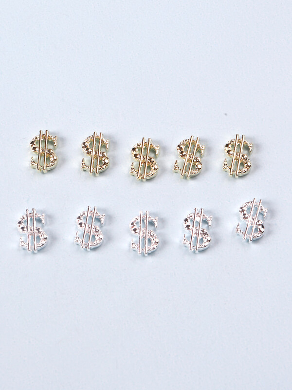 10PCS MIX Zlatni/srebrni privjesci za nokte u obliku dolara Metalne legure Nail Art Umetni kamenčići Nakit za manikuru Dodaci za nokte sa šljokicama