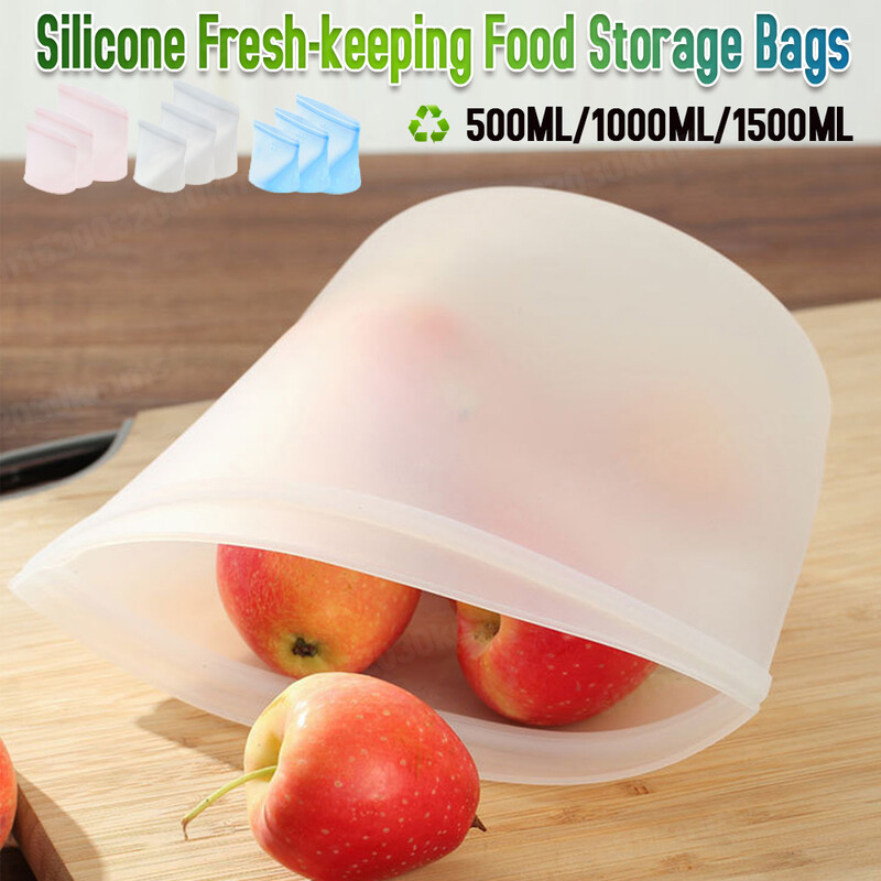 1PC Silikonska vrećica za pohranu hrane Višekratna stojeća vrećica s patentnim zatvaračem Nepropusni spremnici Vrećica za svježinu Vrećica za pohranu hrane Vrećica za svježinu