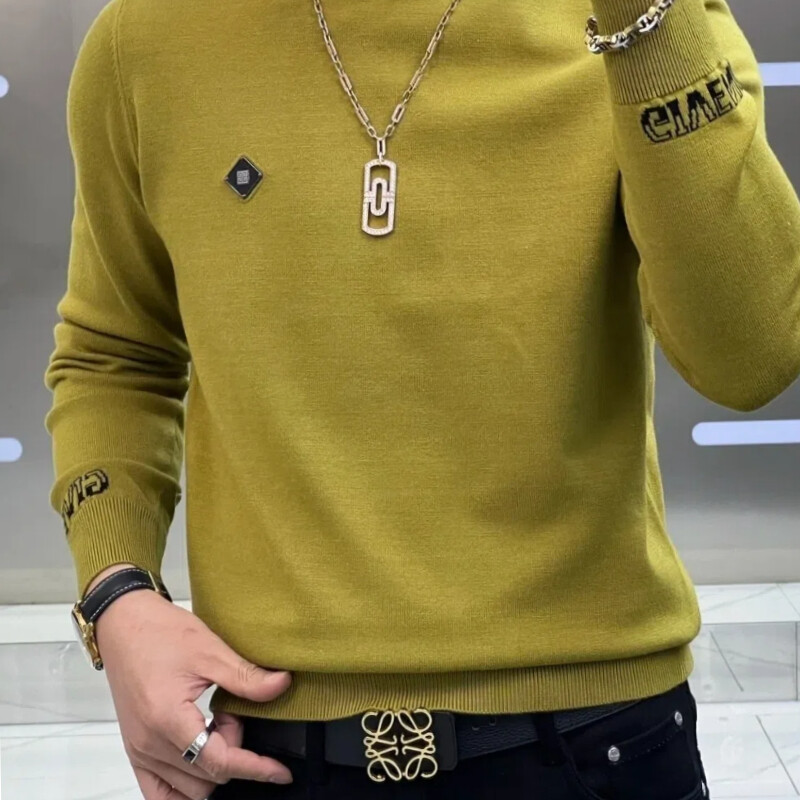 Κορεατικά φθινοπωρινά χειμωνιάτικα πουλόβερ Ανδρικά γράμματα με λαιμόκοψη Μόδα φαρδιά μακρυμάνικο πουκάμισο με κάτω πλεκτό πουλόβερ