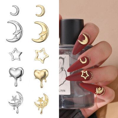 20 db Alloy Moon Nail Art Charm 3D Arany Ezüst luxus Star Lava Heart Love Fém körömdísz DIY Exquisite köröm kiegészítők