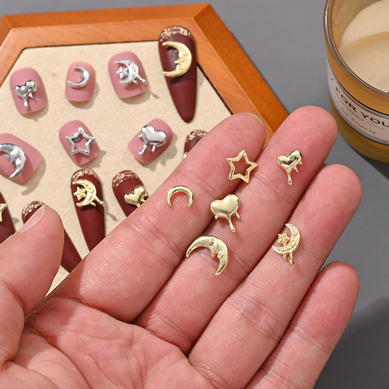 20 kom. Aluminijski mjesečev šarm za nokte 3D zlatno srebrna luksuzna zvijezda lava srce ljubavi metalni ukras za nokte DIY izuzetni dodaci za nokte