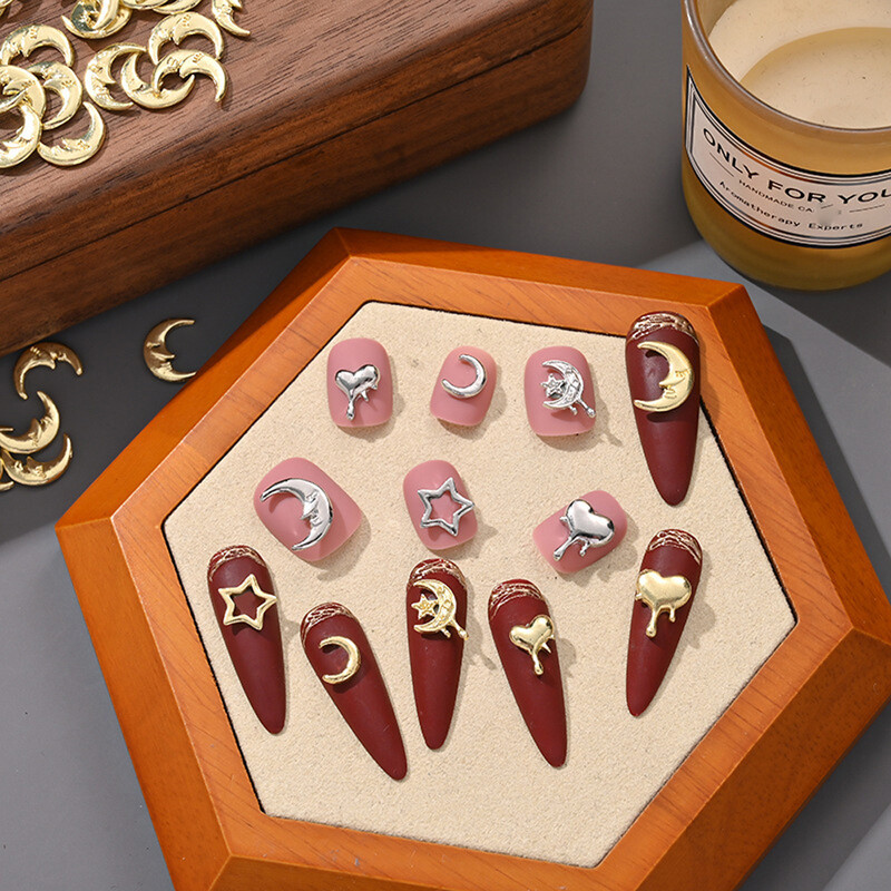 20 kom. Aluminijski mjesečev šarm za nokte 3D zlatno srebrna luksuzna zvijezda lava srce ljubavi metalni ukras za nokte DIY izuzetni dodaci za nokte