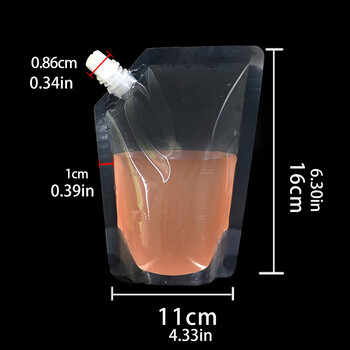 10 ΤΕΜ/Συσκευασία Θήκες ποτού μιας χρήσης 250ML 500ML Ακροφύσιο αναρρόφησης Γάλα Τσάι Χυμός Αποθήκευσης Ροφημάτων Διαφανής σακούλα υγρού