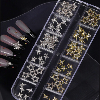 1 Κουτί χρυσό ασημί Starlight Γούρια νυχιών Metallic Star Luxury Nails Jewelry Gem Mixed 3D Nail Art διακόσμηση για προμήθειες μανικιούρ