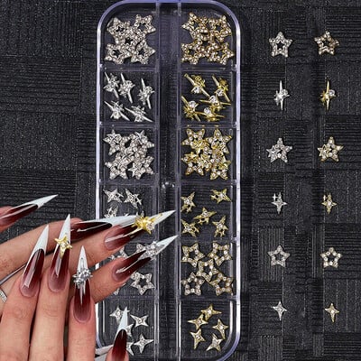 1 Κουτί χρυσό ασημί Starlight Γούρια νυχιών Metallic Star Luxury Nails Jewelry Gem Mixed 3D Nail Art διακόσμηση για προμήθειες μανικιούρ