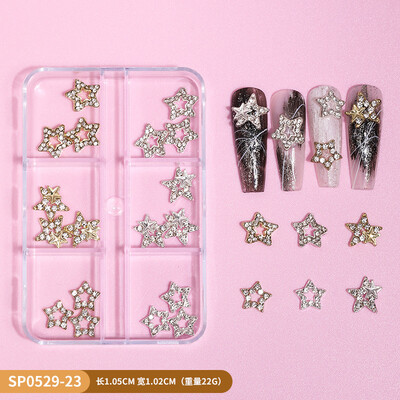1 kutija Zlatno srebrno svjetlo zvijezda privjesci za nokte Metalik zvijezda Luksuzni nakit za nokte Dragulj Mješoviti 3D ukras za nokte za manikuru