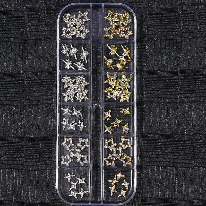 1 kutija Zlatno srebrno svjetlo zvijezda privjesci za nokte Metalik zvijezda Luksuzni nakit za nokte Dragulj Mješoviti 3D ukras za nokte za manikuru