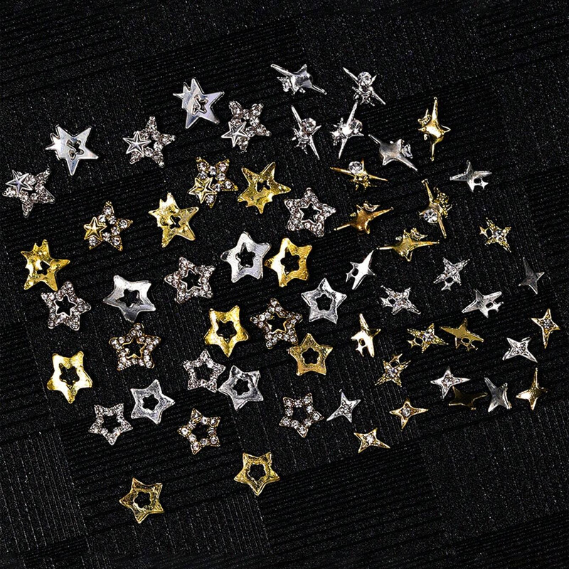 1 kutija Zlatno srebrno svjetlo zvijezda privjesci za nokte Metalik zvijezda Luksuzni nakit za nokte Dragulj Mješoviti 3D ukras za nokte za manikuru