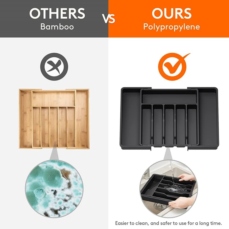 Organizator ladice za srebrninu Proširivi pladanj za posuđe za kuhinju Podesivi držač za jelo i pribor za jelo Crni organizator za pribor za jelo