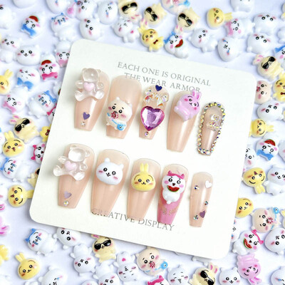 Animacinis filmas Mielas triušio katės nagų dailės žavesys Juokingi posakiai Žavingi triušio nagų papuošimai, skirti „pasidaryk pats“ plaukų segtukų nagams aksesuarai