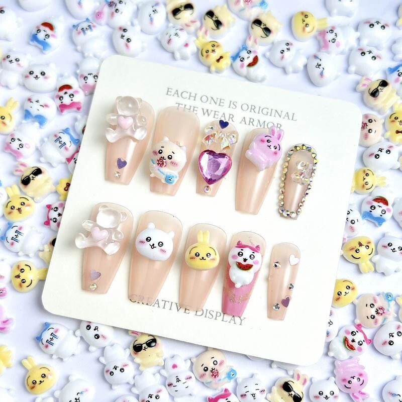 Animacinis filmas Mielas triušio katės nagų dailės žavesys Juokingi posakiai Žavingi triušio nagų papuošimai, skirti „pasidaryk pats“ plaukų segtukų nagams aksesuarai