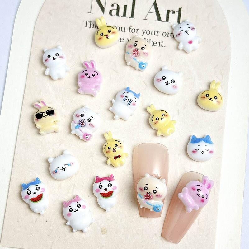 Animacinis filmas Mielas triušio katės nagų dailės žavesys Juokingi posakiai Žavingi triušio nagų papuošimai, skirti „pasidaryk pats“ plaukų segtukų nagams aksesuarai