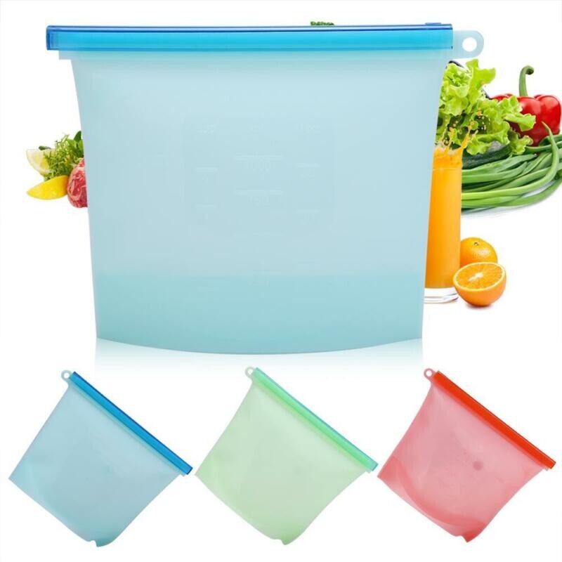 1000ml Επαναχρησιμοποιήσιμη σιλικόνη τσάντα αποθήκευσης κατηγορίας τροφίμων Μεσημεριανό σάντουιτς σνακ Υγρό μεσημεριανό Σακούλες κατάψυξης φρούτων με φερμουάρ 4 χρώματα