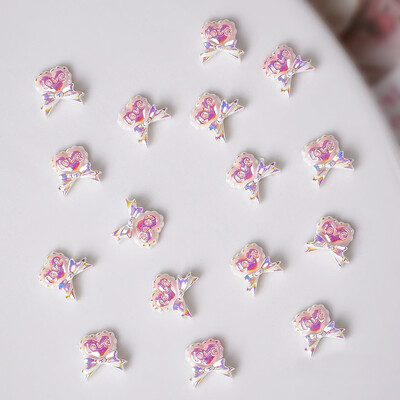 50 τμχ Ροζ Λευκό Λουλούδι με Πεταλούδα Γούρια νυχιών 3D Ρητίνη Kawaii Aurora Camellia Rose Nail Art Διακόσμηση Νυχτερινό Φως DIY Εξάρτημα νυχιών