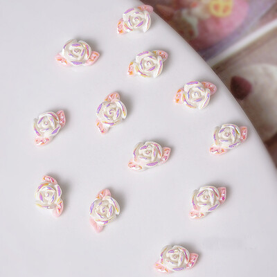 50 τμχ Ροζ Λευκό Λουλούδι με Πεταλούδα Γούρια νυχιών 3D Ρητίνη Kawaii Aurora Camellia Rose Nail Art Διακόσμηση Νυχτερινό Φως DIY Εξάρτημα νυχιών